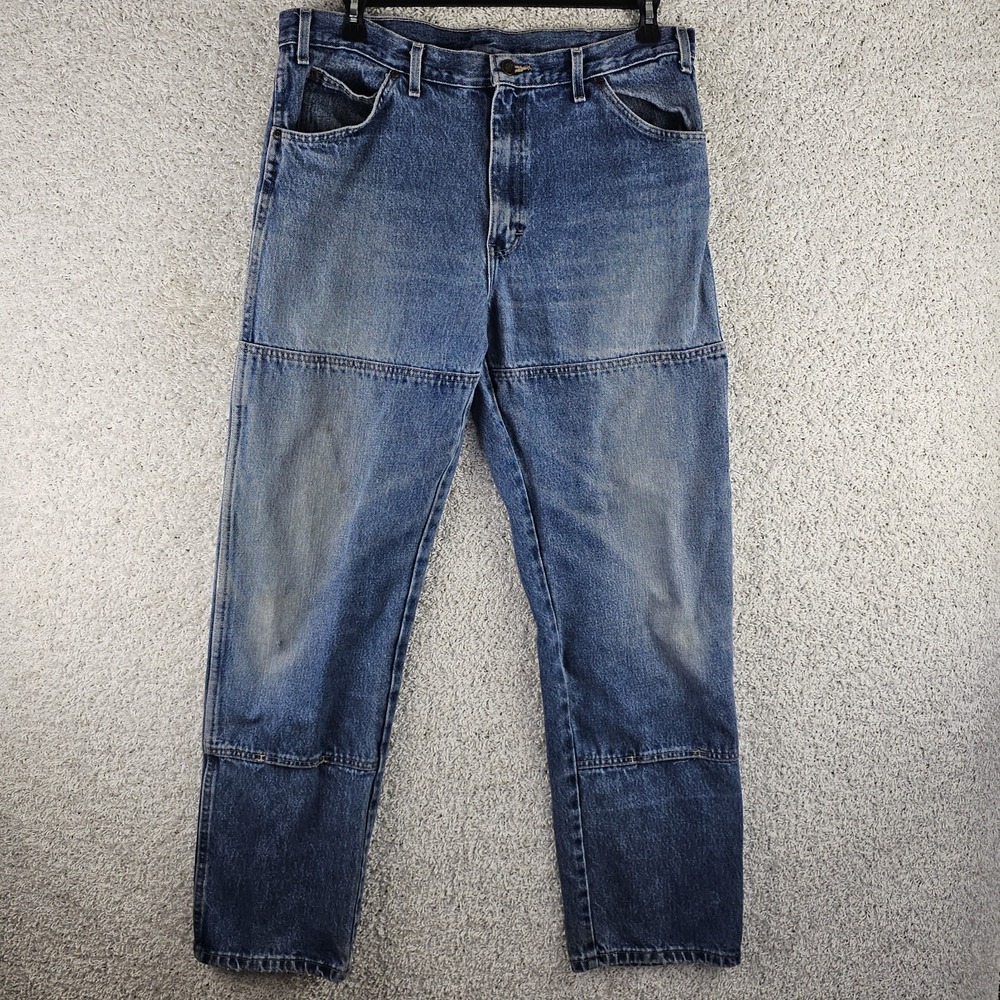 Dickies Double Knee Denim Blue Jeans Carpenter Workwear Pants Size 36x34 (33)